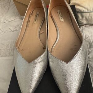 Massimo Dutti Silver Flats Shimmering Loafers